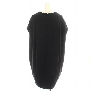 ENFOLD ワンピース ひざ丈 コクーン フレンチスリーブ 半袖 タック ストレッチ 36 S 黒 ブラック /NW25