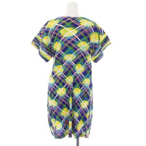 PLEATS PLEASE ISSEY MIYAKE イッセイミヤケ ワンピース ひざ丈 キーネック 半袖 チュニック チェック柄 総柄 3 L 紺 ネイビー