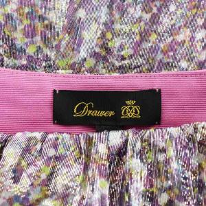 Drawer ラメプリントギャザースカート フレアスカート ミモレ ロング 総柄 34 XS シルバー色 紫 パープル