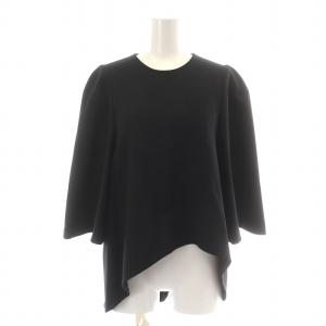 ブラウス 七分袖 アシンメトリー フレアスリーブ ストレッチ 36 S 黒 ブラック /NW32