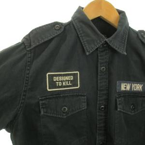 HYSTERIC GLAMOUR ワークシャツ 長袖 ワッペン ロゴ M 黒 ブラック /AH2 GY27