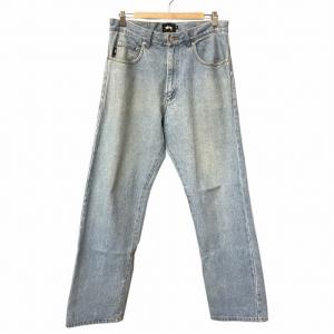 ワイド デニム パンツ ウォッシュ加工 34 L位 青 ブルー