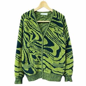 22AW モールニット ジャガード カーディガン 総柄 緑 グリーン 38 M位 TP22-X0207