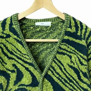 TOGA PULLA 22AW モールニット ジャガード カーディガン 総柄 緑 グリーン 38 M位 TP22-X0207