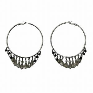 フープ ピアス 両耳用 クリスタルドロップ チェーン ビーズ 銀 シルバーカラー