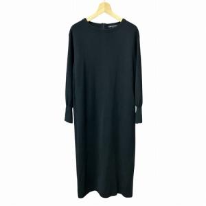 22AW ウール混 ニット ワンピース パール装飾 ロング 黒 ブラック 38 M位 210-5