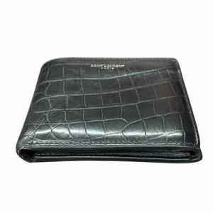 SAINT LAURENT PARIS ウォレット 二つ折り クロコ型押し 財布 黒 ブラック GBL396303 1216 AA