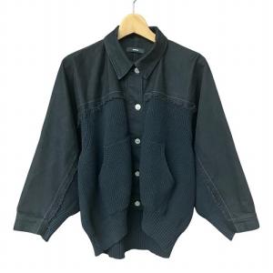 ニット ドッキング デニム ジャケット カットオフ 黒 ブラック  XS AA