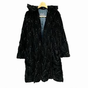 ベロア ベルベット フード ガウン コート ボタンレス 茶 ブラウン 11号 L位 498011-F91