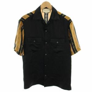 バイマテリアルプリントボーリングシャツ シルク 44 ブラック