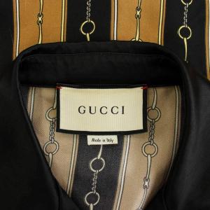 GUCCI バイマテリアルプリントボーリングシャツ シルク 44 ブラック