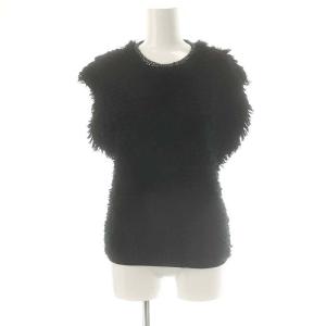 コットンフリンジクルーネックショートスリーブトップス ニット カットソー 38 ブラック /DO OS