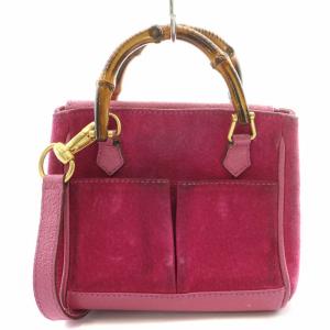 2WAY ハンドバッグ スエード バンブーハンドル ピンク