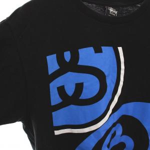 STUSSY Tシャツ カットソー プリント クルーネック 半袖 M 黒 青 /YM