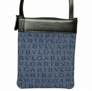 ロゴマニア ショルダーバッグ サコッシュ 総柄 紺 ネイビー AA