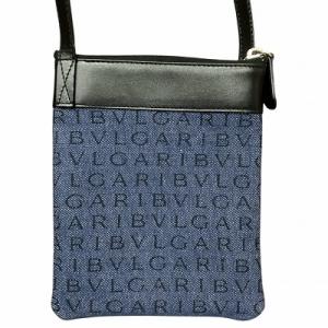BVLGARI ロゴマニア ショルダーバッグ サコッシュ 総柄 紺 ネイビー AA