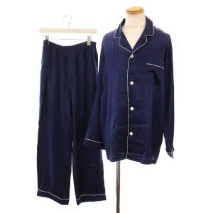 シルク パジャマ セットアップ 上下 ルームウェア LL ネイビー /YM
