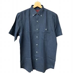 リネン 麻 シャツ ボタンダウン 半袖 紺 ネイビー L 83-77-2708
