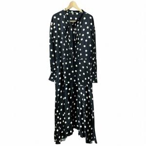 ボウタイ ロング ワンピース ドット ブラック ホワイト 42