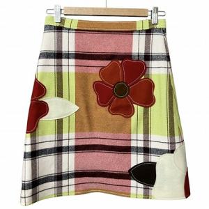 MOSCHINO ウール チェック スカート 花 パッチワーク マルチカラー 38 GY41