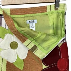 MOSCHINO ウール チェック スカート 花 パッチワーク マルチカラー 38 GY41