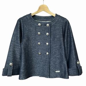 ノーカラー ダブル ジャケット 紺 ネイビー 38 E1F89-683-29 GY41