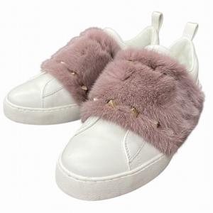 スタッズ ミンクファー スニーカー ホワイト ピンク 38 PW2S0E11