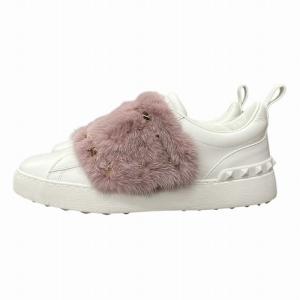 VALENTINO スタッズ ミンクファー スニーカー ホワイト ピンク 38 PW2S0E11