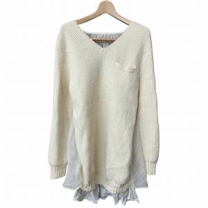 12SS ニット セーター ドレス バックキャミソール切替 シフォン ベージュ オフホワイト 12-01663