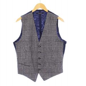 BRIAN/F ジレ ベスト グレンチェック 切替 48/9R ネイビー F4QEG006 /KH GY41