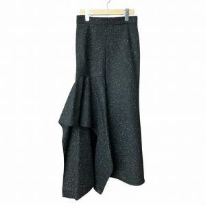 シルク混 ネップツイード フリル スカート ブラック マルチカラー 38