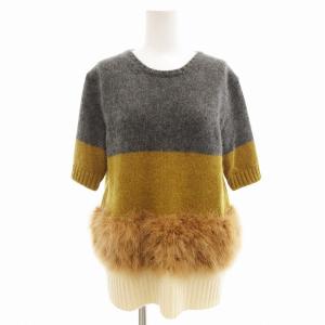 ニット セーター クルーネック ファー装飾 5分袖 マルチカラー /AE GY41