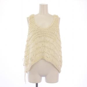 ニット ノースリーブ Uネック ショート丈 編み込み ストレッチ シルク混 1 アイボリー /BB GY41