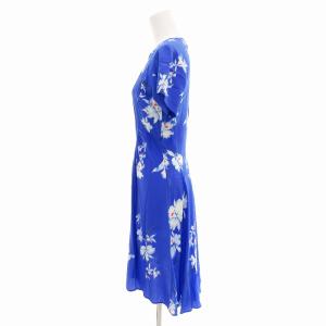 N°21 美品 22SS ワンピース 花柄 クルーネック シルク 半袖 ひざ丈 38 青 ブルー /AE GY41