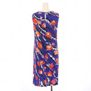 Emilio Pucci タイトワンピース ひざ丈 ノースリーブ クルーネック ストレッチ シルク混 総柄 I38 青 ブルー マルチカラー