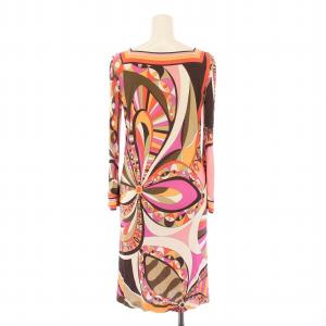 Emilio Pucci ワンピース ひざ丈 長袖 スクエアネック ストレッチ プッチ柄 シルク混 I38 マルチカラー /BB