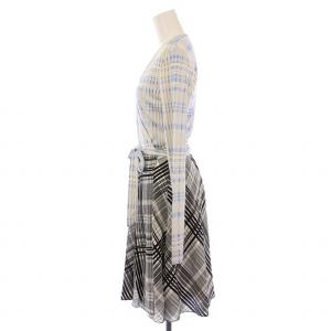 DIANE von FURSTENBERG ラップワンピース 巻き フレア ひざ丈 長袖 Vネック ストレッチ チェック柄 ウール シルク 0 青