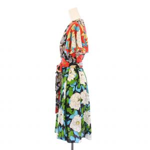 DIANE von FURSTENBERG ラップワンピース 巻き フレア ひざ丈 半袖 Vネック 花柄 総柄 シルク 0 マルチカラー /BB GY41