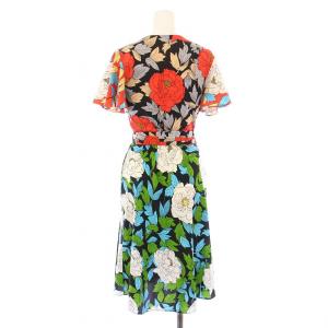 DIANE von FURSTENBERG ラップワンピース 巻き フレア ひざ丈 半袖 Vネック 花柄 総柄 シルク 0 マルチカラー /BB GY41