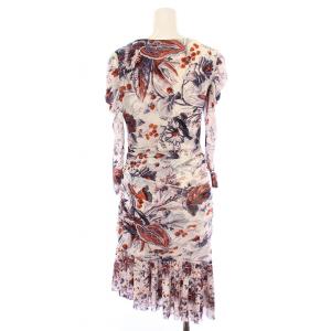 DIANE von FURSTENBERG タイトワンピース アシンメトリー ミモレ ロング 長袖 クルーネック ストレッチ 花柄 ナイロン S マルチカラー