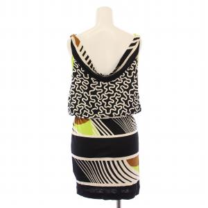 DIANE von FURSTENBERG ワンピース ひざ丈 ノースリーブ ボートネック ストレッチ 総柄 シルク 2 マルチカラー /BB GY41