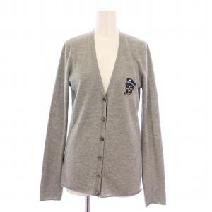 ニットカーディガン 長袖 Vネック 薄手 カシミヤ ドクロ柄 刺繍 S グレー /BB GY41