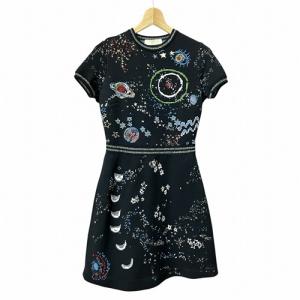 総柄 ニット ワンピース 宇宙 惑星 S ブラック