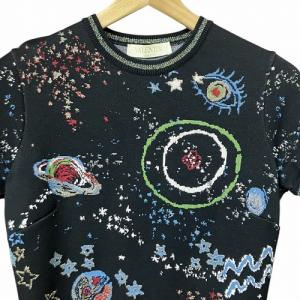 VALENTINO 総柄 ニット ワンピース 宇宙 惑星 S ブラック