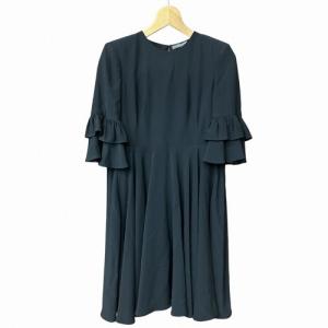 フリル スリーブ ワンピース 5分袖 黒  ブラック 34 XS位 GY41