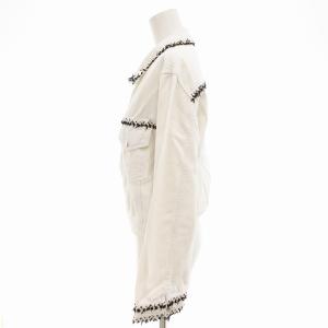 MSGM デニムジャケット ジージャン トラッカー フリンジ ショート丈 40 白 ホワイト /AE GY41