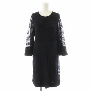 ニットワンピース ロング丈 長袖 レース XS 黒 ブラック 6007593480 /AN53 GY41