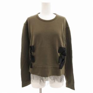 スウェット トレーナー クルーネック リボン レース 長袖 36 カーキ /AE GY41