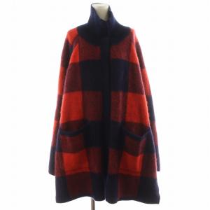ポンチョ チェック柄 ウール アウター F 紺 ネイビー 赤 レッド 1222504040-0 /AN20