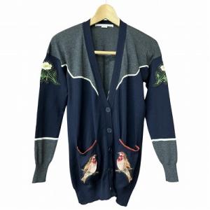 フラワー バード ワッペン カーディガン ネイビー グレー 36